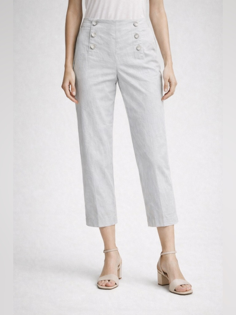 Ann Taylor Cropped Button Detail Pants Size 2 Light Gray Tailored
